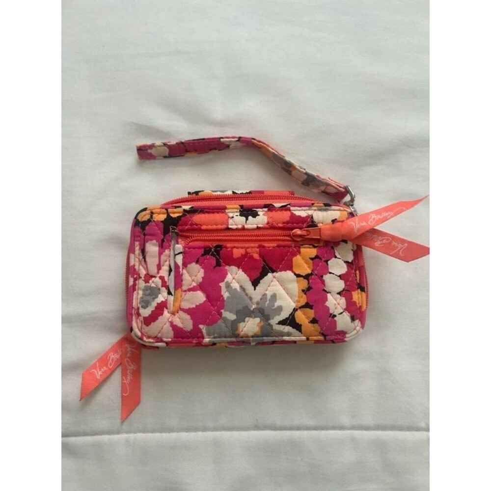 Vera Bradley Quilted Floral Wristlet Wallet Pink Orange Pixie Blooms